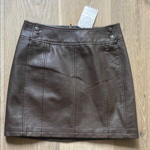 Free People Brown Faux Leather Mini Skirt